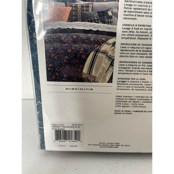 Ralph Lauren Indigo Traveler Standard Pillow Sham **New** $145 - Picture 4 of 4